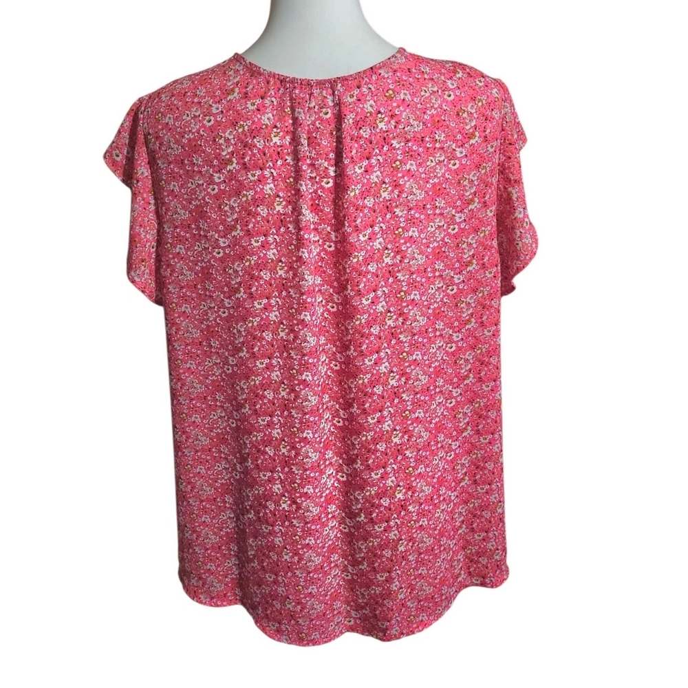 Cynthia Rowley Pink Ditsy Floral Blouse Size 2X - Picture 3 of 10